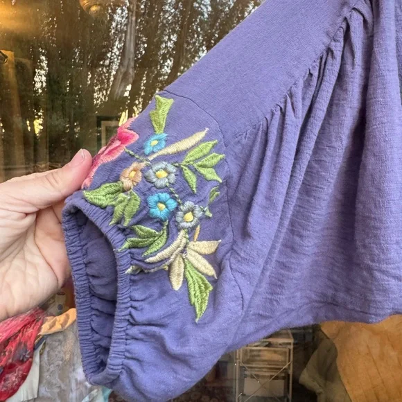 Chasing Unicorns Gorgeous Purple Bohemian Maxi Dress w Embroidered Flowers
